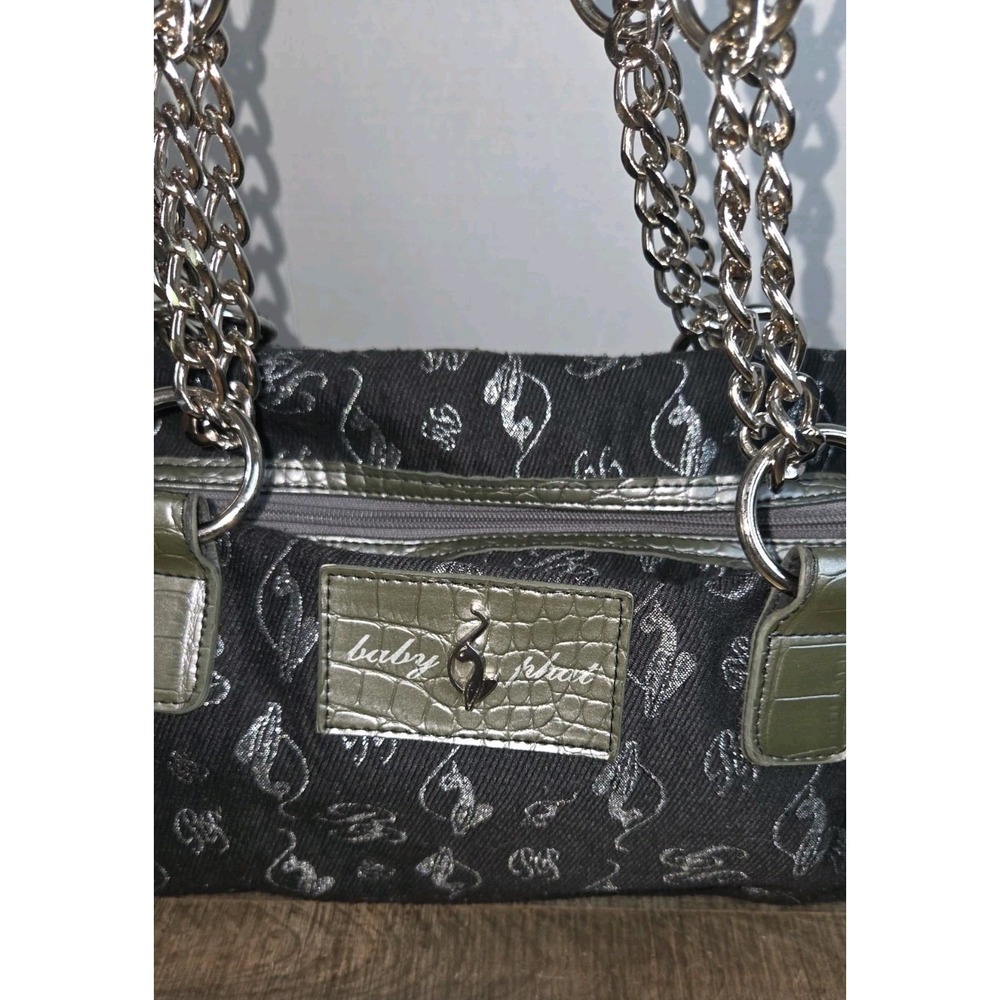 Vtg BabyPhat Y2K Black Shoulder Purse Medallion Metallic Chains Charm 129-050273 - Picture 7 of 12